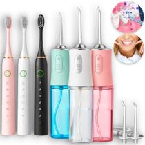 Kit Irrigador Bucal Dental + 2x Escova De Dente Eletrica Dentes E Gengiva Recarregável Qualidade