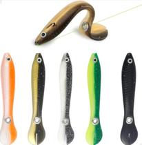 Kit Iscas Artificiais com Anzóis e Caixa Organizadora 4 Peixes Silicone 4 Jig Heads Para Pesca de Tucunaré, Traíra e Robalo