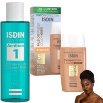 Kit Isdin Protetor Solar FPS50 Pele Escura Sabonete Facial Antioleosidade FotoProtetor Matificante