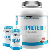 Kit Iso Protein Foods 2Kg Morango + Bcaa + Creatina Brnfoods