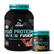 Kit Iso Protein Fusion Morango + Pré Treino Posseidon Nutrition For Bigs