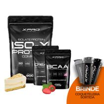 Kit ISO-X Protein Complex Refil Torta de Banana 900g + Aminoácido BCAA Morango 100g + Creatina em pó Refil de 100g