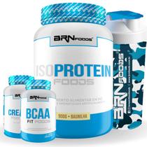Kit IsoProtein Foods 900g + Creatine Foods 100% 300g + BCAA 100g Tangerina+ Coqueteleira BRNFOODS