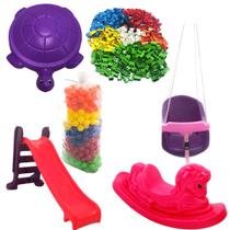 KIT JABUTI ESPAÇO BOLINHAS + CAVALINHO + ESCORREGADOR MEDIO + BALANÇO BB + 200 BOLAS + cortesia MULTIBLOCOS