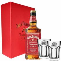 Kit Jack Daniels Fire 1L Edição Limitada + 2 Copos de Vidro