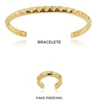 Kit Jade - Bracelete Regulável Spike + Fake Piercing Banhado em Ouro 18k Kit Jade - Bracelete Regulável Spike + Fake Piercing Banhado em Ouro 18k