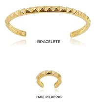 Kit Jade - Bracelete Regulável Spike + Fake Piercing Banhado em Ouro 18k