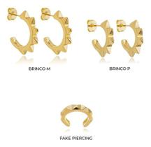 Kit Jade - Kit Brinco Meia Argola Spike P e M + Fake Piercing Ouro 18k