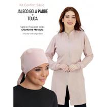 Kit jaleco gola padre zipper manga longa com punho + toca