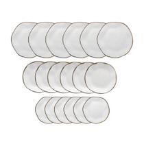 Kit Jantar 18 Pratos De Porcelana Oxford Ryo Maresia Raso Fundo E Sobremesa Conjunto Completo