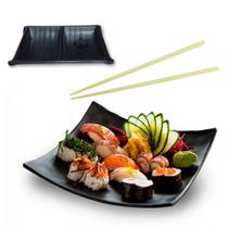 Kit Jantar para Comida Japonesa 1 Prato Concavo + 1 Hashi + 1 Molheira
