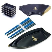 Kit Japonês Oriental 4 Pessoas Sushi Sashimi com Barco Sushi Kit Japonês Oriental 4 Pessoas Sushi Sashimi com Barco Sushi