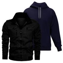 Kit Jaqueta De Sarja Moderna e Blusa De Moletom Com Capuz