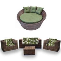 Kit Jardim de Inverno - Chaise Orbit Verde Bandeira+ Jogo Quadrado com Poltrona Sofá e Mesa Centro para Área Externa Kit Jardim de Inverno - Chaise Orbit Verde Bandeira+ Jogo Quadrado com Poltrona Sofá e Mesa Centro para Área Externa