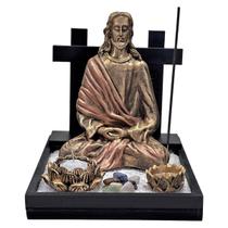 Kit Jardim De Jesus Cristo Orando Na Base Altar Com Velas - M3 Decoração