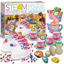 Kit Jardim Mágico 4M para Crianças de 8 a 12 Anos Kit de Artesanato 4em1: Pinte Vasos de Flores, Pedra de Passo de Unicórnio com Estrela que Brilha no Escuro, Mosaicos e Pedras Preciosas, Mini Conjunto de Chá de Porcelana, Pedras de Jardim, Presente Criativo de Arte
