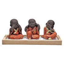 Kit Jardim Zen Buda Não Vejo/Escuto/Falo C/ Madeira Natural