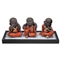 Kit Jardim Zen Buda Não Vejo/Escuto/Falo Com Madeira Preta