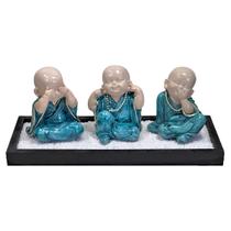 Kit Jardim Zen Buda Não Vejo/Escuto/Falo Com Madeira Preta