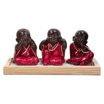 Kit Jardim Zen Buda Não Vejo/Escuto/Falo Na Madeira Natural Kit Jardim Zen Buda Não Vejo/Escuto/Falo Na Madeira Natural