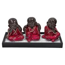 Kit Jardim Zen Buda Não Vejo/Escuto/Falo Na Madeira Preta Kit Jardim Zen Buda Não Vejo/Escuto/Falo Na Madeira Preta