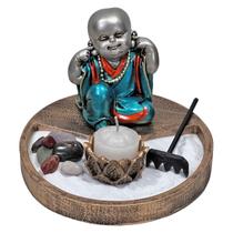 Kit Jardim Zen Buda Não Vejo/Falo/Escuto Dourado Turquesa II