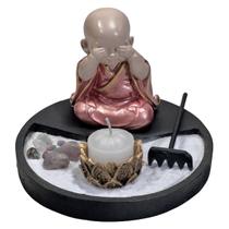 Kit Jardim Zen C/ Buda Monge Não Vejo/Falo/Escuto Preto/Rosê