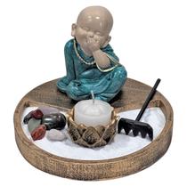 Kit Jardim Zen C/ Buda Não Vejo/Falo/Escuto Dourado Turquesa