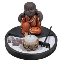 Kit Jardim Zen Com Buda Não Vejo/Falo/Escuto Preto/Laranja