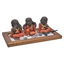 Kit Jardim Zen Madeira Buda Não Vejo-Escuto-Falo Escolha Cor