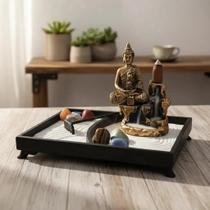 Kit Jardim Zen RETANGULAR com incensario Buda Hindu Meditando Pedras 7 chakras Kit Jardim Zen RETANGULAR com incensario Buda Hindu Meditando Pedras 7 chakras
