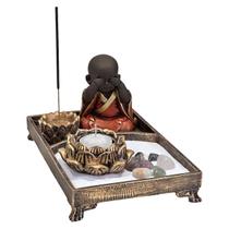 Kit Jardim Zen Retangular E Buda Monge Não Falo/Vejo/Escuto