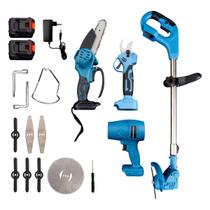 kit Jardinagem 4 em 1 Elétrico s/ Fio Serra Tesoura Soprador Roçadeira SAIDER SA0007
