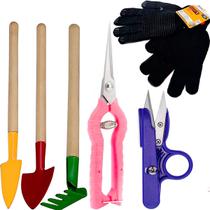 Kit Jardinagem Jardim Tesouras Poda Ancinho Pazinhas Luva.