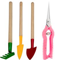Kit Jardinagem Mini Jardim Tesoura Poda Ancinho Pazinha