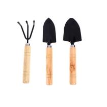 Kit Jardinagem Pá e Ancinho Em Metal C/ Cabo de Madeira 3pcs - GENERIC