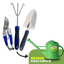 Kit Jardinagem Pá Rastelo Tesoura Poda Ferramenta Inox 3und