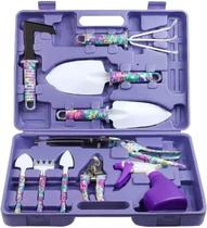 Kit Jardinagem Pro 10 Peças Metal Maleta Tesoura Ancinho Rastelo Floral Roxo