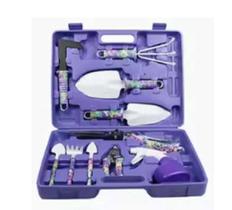 Kit jardinagem pro 10 peças metal maleta tesoura ancinho rastelo Roxo