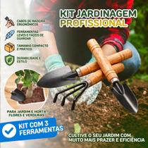 Kit Jardinagem Profissional 3 Peças Mini Pá Ancinho E Transplantador Cabo De Madeira Conjunto De Ferramentas Para Jardim e Horta flores Verduras Kit Jardinagem Profissional 3 Peças Mini Pá Ancinho E Transplantador Cabo De Madeira Conjunto De Ferramentas Para Jardim e Horta flores Verduras
