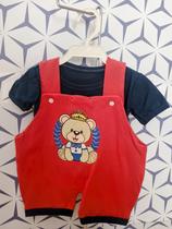 Kit Jardineira Bebê 0 á 03 Meses c/ Camiseta Básica Lisa Colorida Estampa Ursinho Macacão Bebe Verão