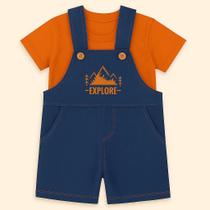 Kit Jardineira Jeans e Body Curto para Bebês Meninos