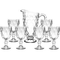 Kit Jarra 1200ml + 6 Taças 320ml Clear Cristal Vitral Verre - Mimo Style