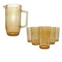 Kit Jarra 1200ml Com 6 Copos 400ml Vidro Canelado Mesa Posta