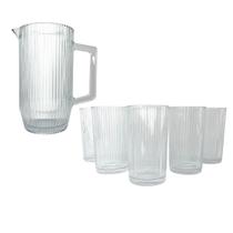 Kit Jarra 1200ml Com 6 Copos 400ml Vidro Canelado Mesa Posta