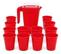 Kit Jarra 1,8l Tampa 24 Copos 350ml Plástico Suco Água
