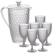 Kit jarra 2 litros e 6 taças para água 380ml de plástico Cristal incolor Plasutil