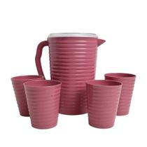 kit Jarra 2L Canelada e 4 Copos 350ml Canelado Em Plástico Coloridos kit Jarra 2L Canelada e 4 Copos 350ml Canelado Em Plástico Coloridos