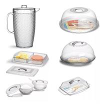 Kit Jarra 3 L + Boleira + Queijeira + Manteigueira + Açucareiro + Porta Frios Duplo Em Acrílico Cris Kit Jarra 3 L + Boleira + Queijeira + Manteigueira + Açucareiro + Porta Frios Duplo Em Acrílico Cris