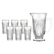 Kit Jarra 6 Copos de Vidro Com Borda Dourada LilaHauskraft